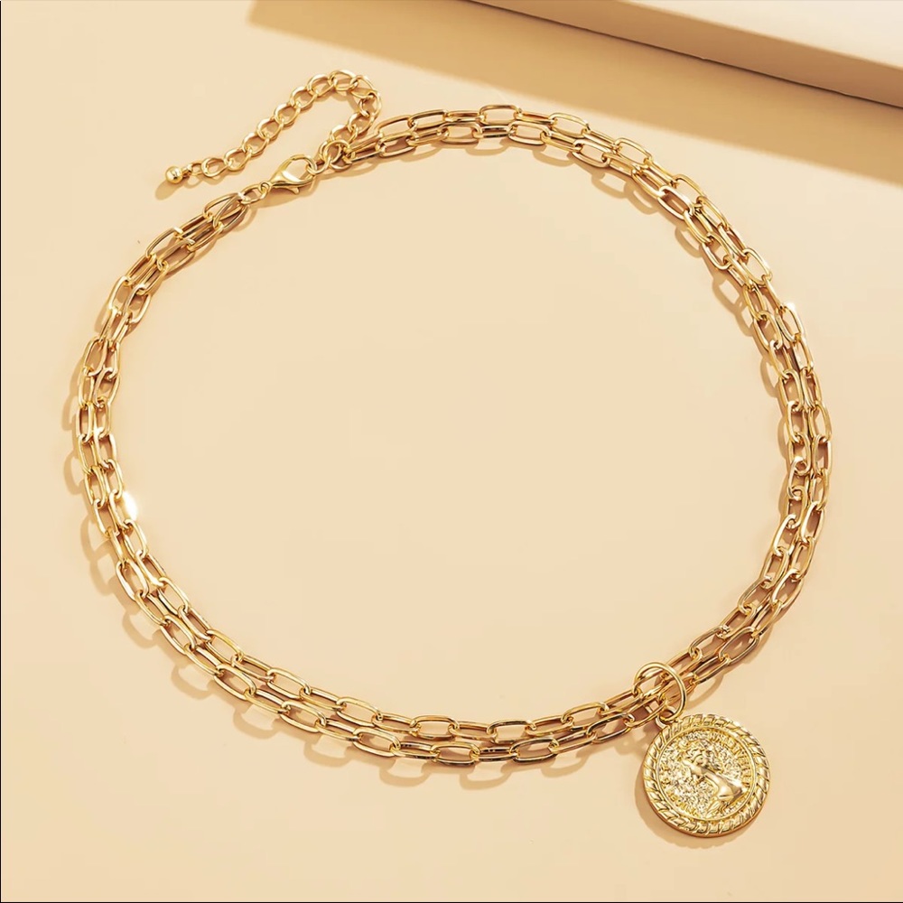 NEW 18K GOLD DOUBLE LAYERED COIN CHOKER NECKLACE - Picture 7 of 7